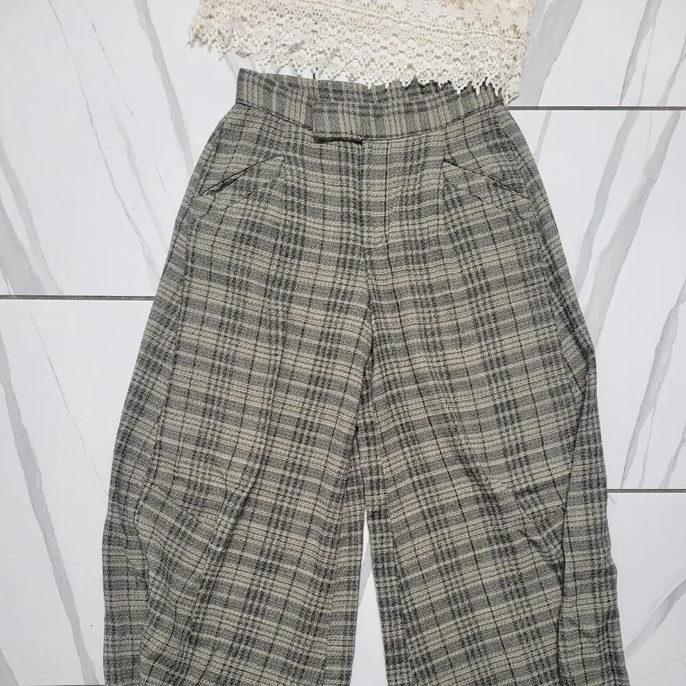 Free People Plaid High Waist Wide Leg Trousers Dark Academia
